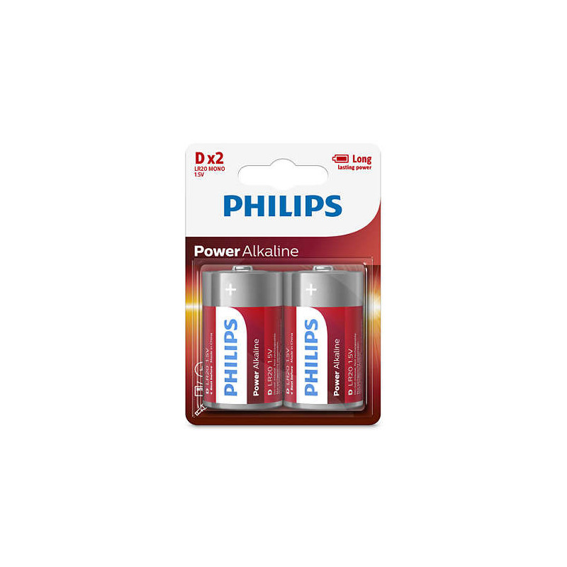 Pilas alcalinas Philips D 1.5V Blister x 2 unidades