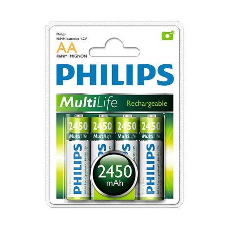 Pilas recargables Philips AA 2450mAh Blister x 4 unidades